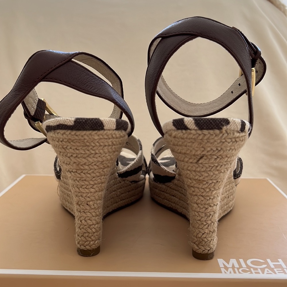 MICHAEL Michael Kors Beige and Dark Brown Wedge Sandals - Picture 5 of 10